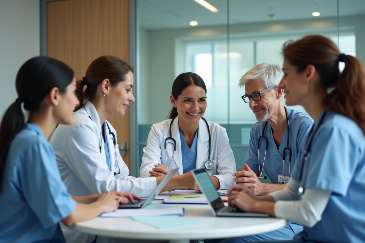 Professionnels de santé discutant autour d