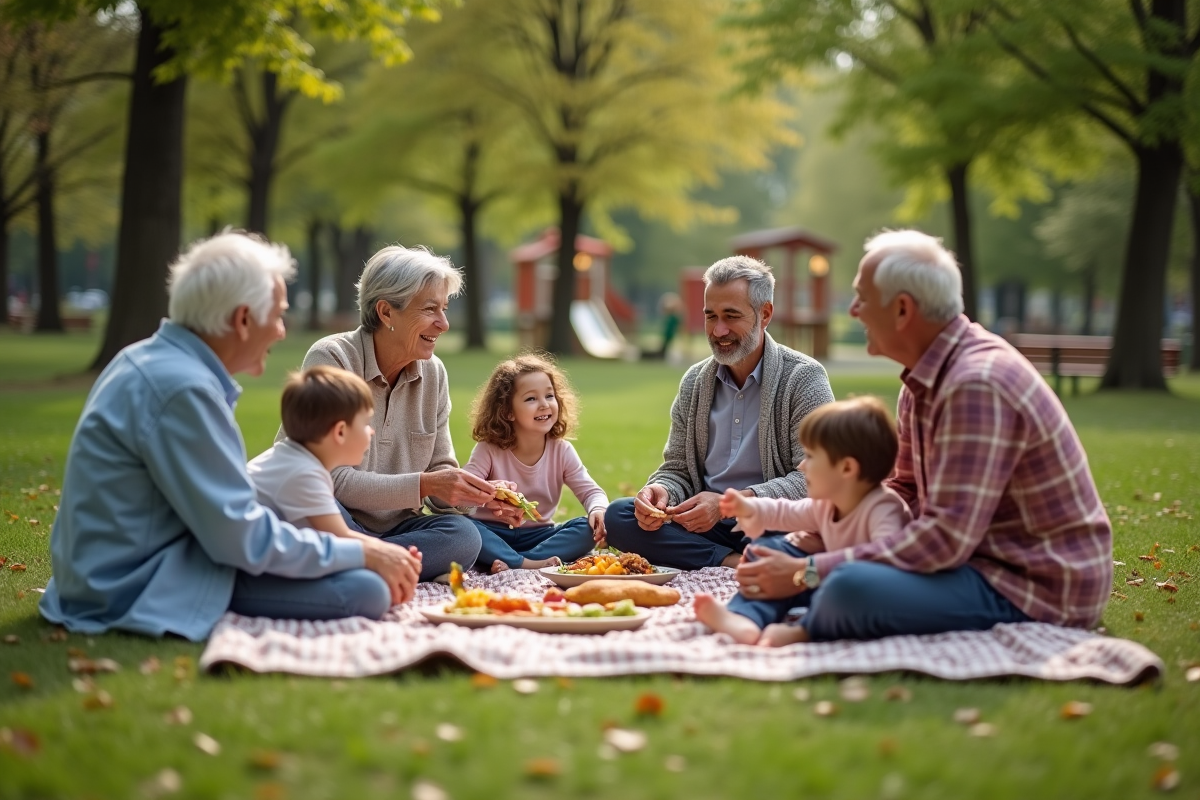 Famille multigeneration en pique-nique dans un parc