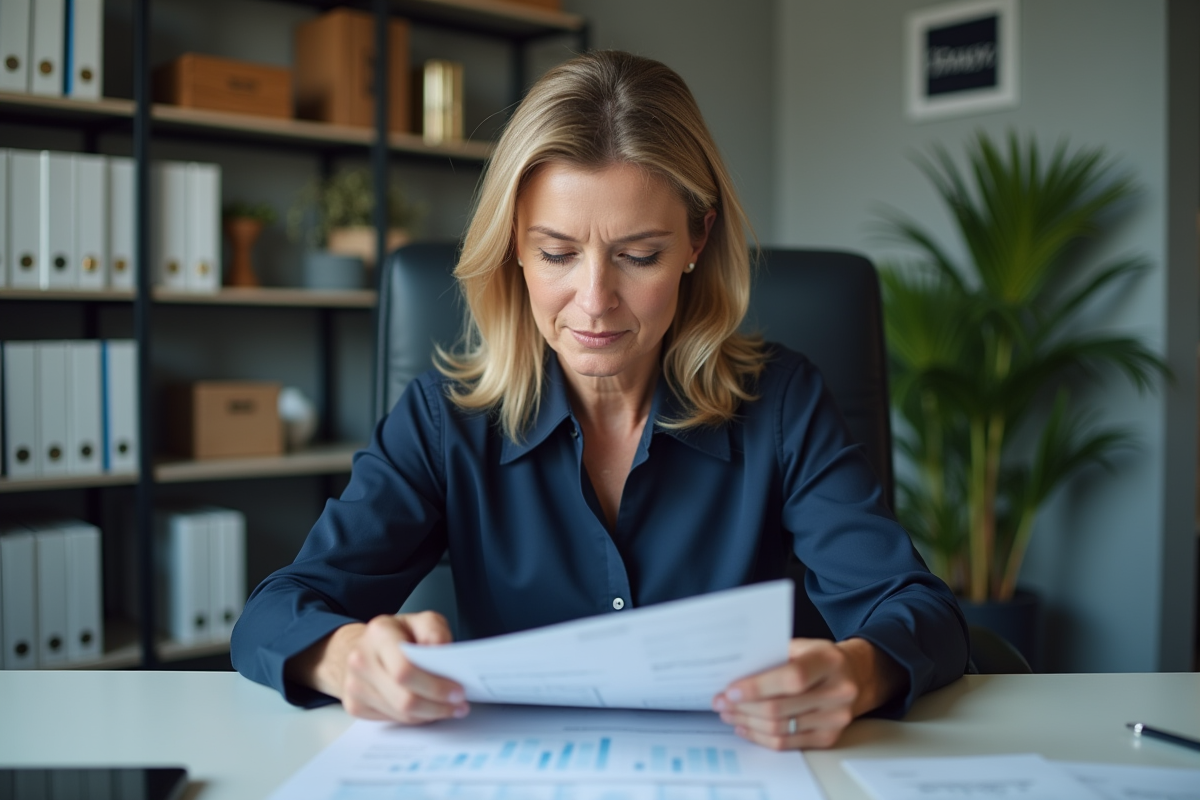 Femme d affaires examinant un tableau financier dans son bureau