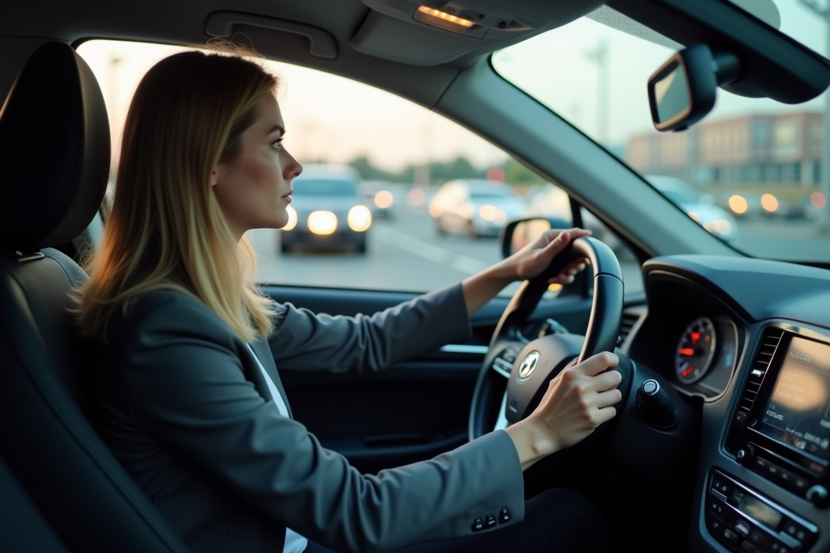 Jeune femme au volant d