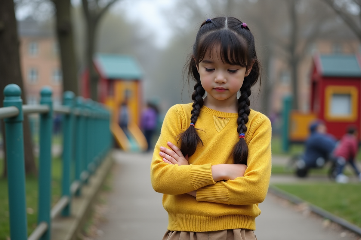 Fille pensif dans la cour d