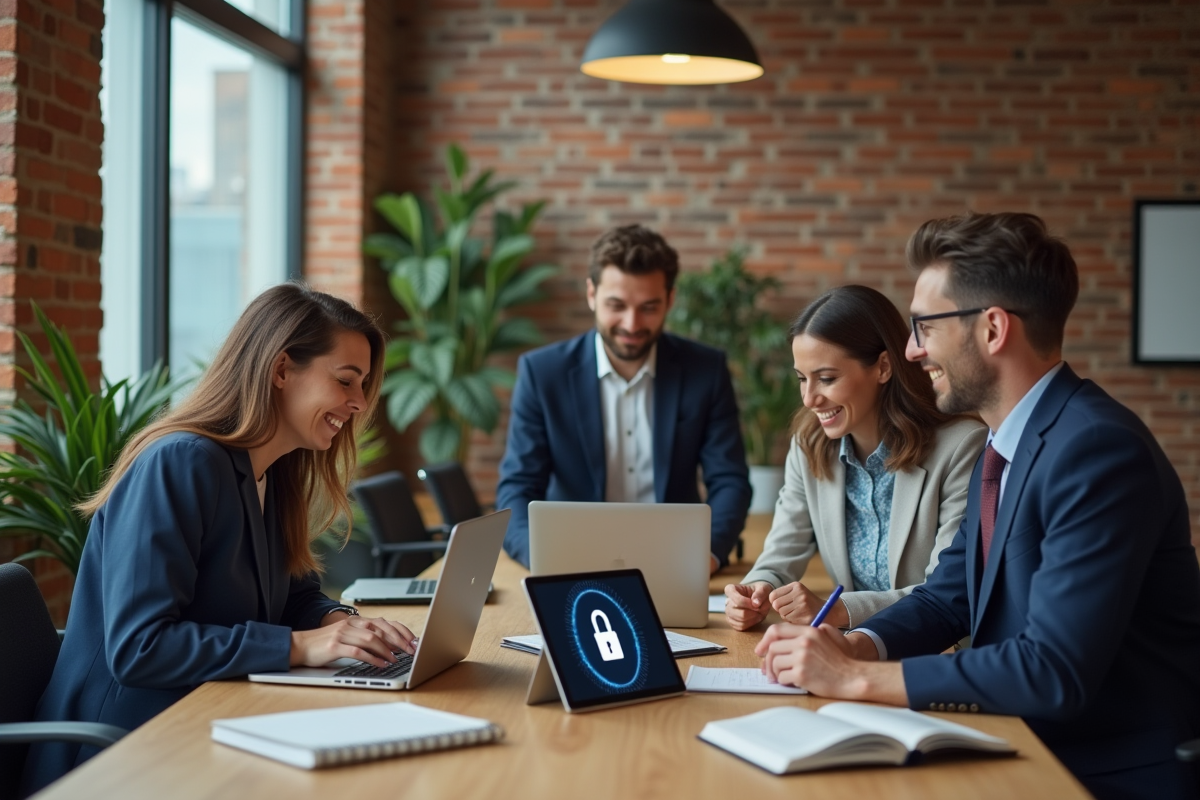 Groupe diversifié de collègues autour d