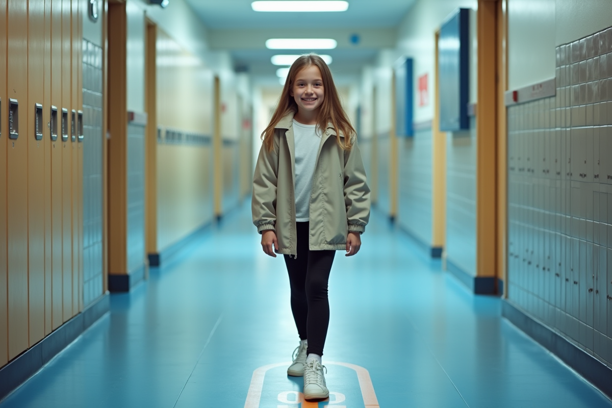 Jeune fille souriante dans un couloir d