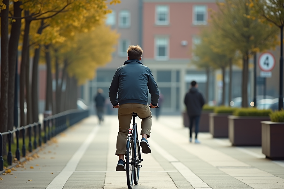 Jeune homme à vélo dans une rue urbaine