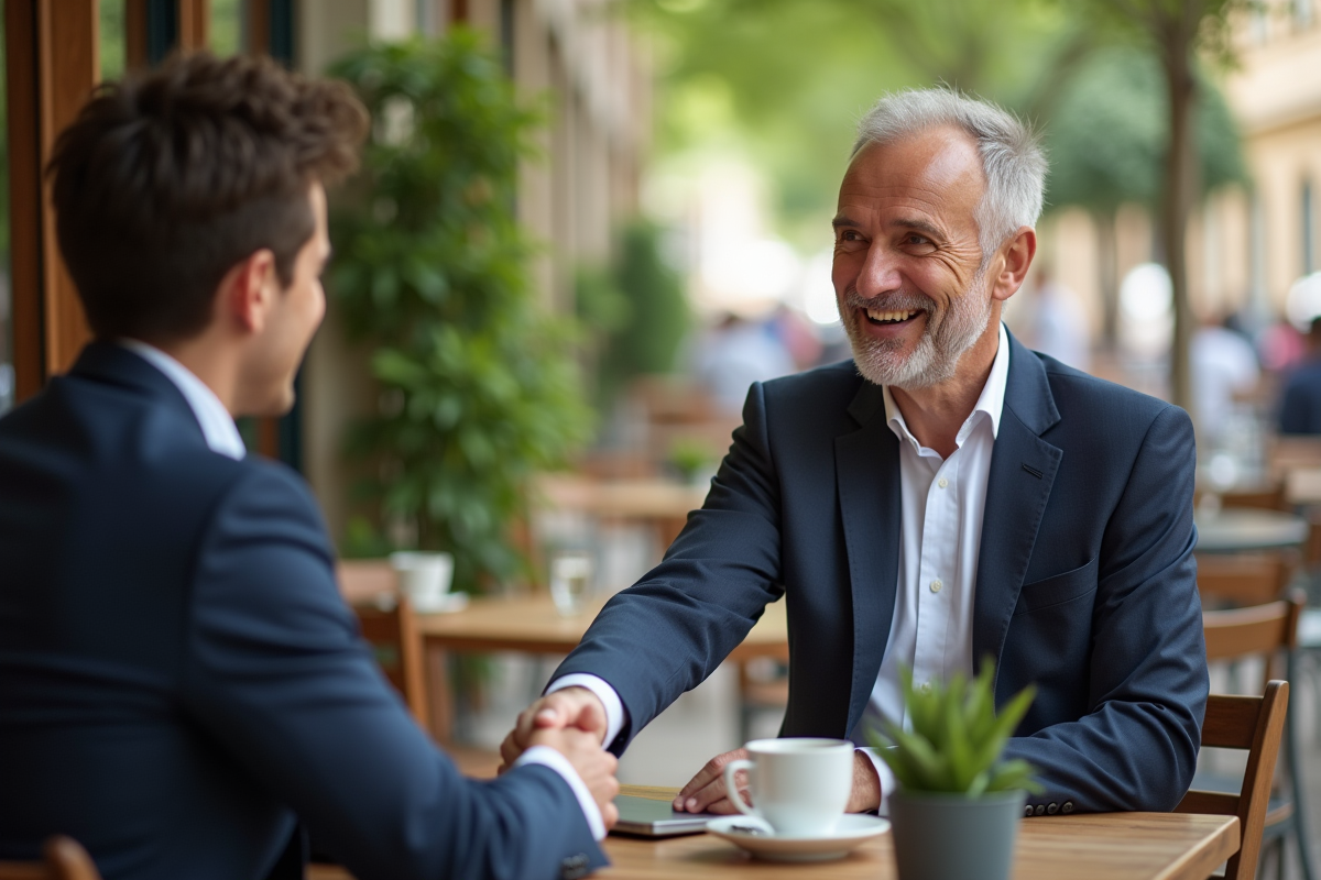 Homme et entrepreneur se serrant la main en extérieur
